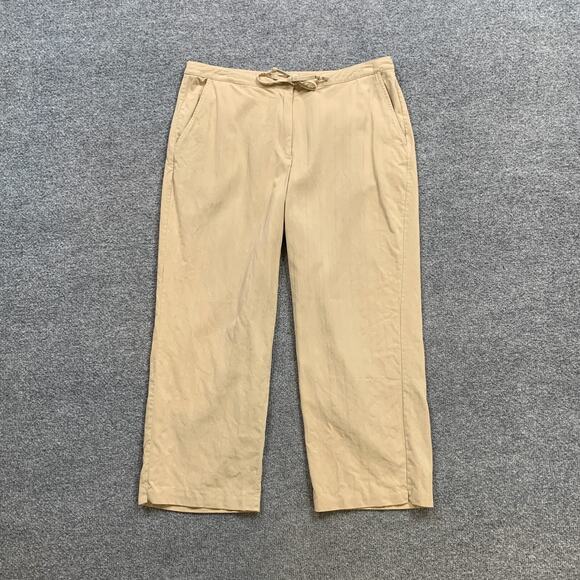 Tommy Bahama Pants Womens 10 Khaki Silk Cropped Drawstring Tie Relaxed Wide Leg - Picture 2 of 10